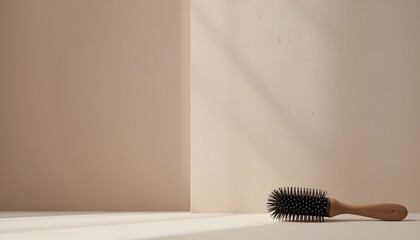 Hairbrush on the Corner: A solitary hairbrush rests gracefully at the corner, minimalist yet compelling. bathed in a gentle light that accentuates its form. 