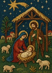 Obraz premium Nativity scene tapestry illustration.