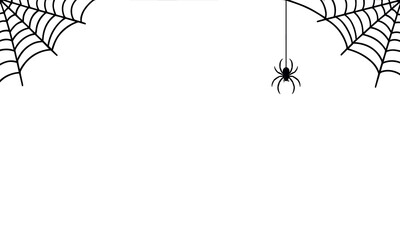 Delicate Spider Webs Vector Illustration with Fine Black Lines, Minimalistic Design, Realistic Structure, Intricate Details, Droplets, and Symmetrical Horizontal Composition for Nature and Halloween