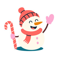 Christmas snowman with red hat mittens and cheerful festive smile
