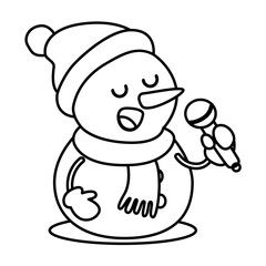 Outline of a snowman singing into a microphone Christmas holiday design
