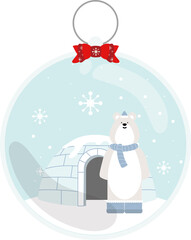 눈 내리는 이글루와 북극곡 오너먼트