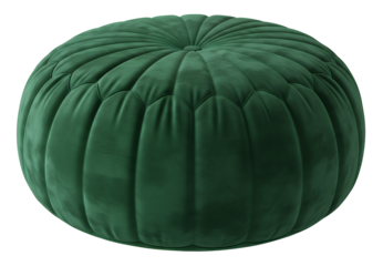 A luxurious green velvet pouf isolated on transparent background, providing a stylish and comfortable seating option for any living space, adding a touch of elegance
