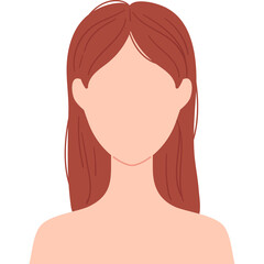 Illustration of a Faceless Woman with Long Brown Hair and Light Skin Against a White Background Featuring a Transparent Background Element