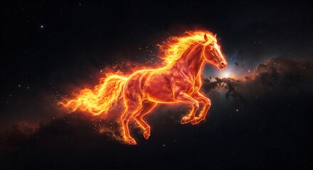 A fiery horse galloping through the vastness of space, representing the symbol of 2026