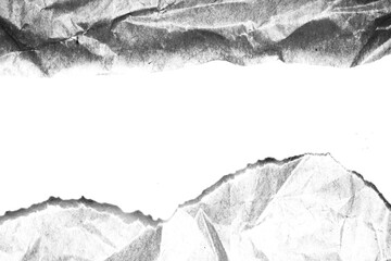 Abstract grunge black and white distressed texture torn ripped crumpled paper card overlay...