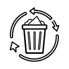 Black outline vector illustration of a trash bin with recycling symbol