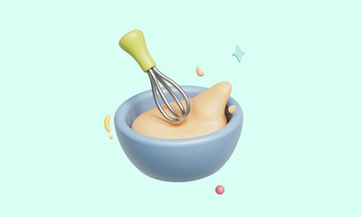 그릇에 담긴 믹스 반죽과 거품기 Mixing Batter in the Bowl with a Whisk