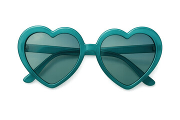 Fototapeta premium Stylish heart-shaped teal sunglasses for summer fashion and love accessories on transparent background