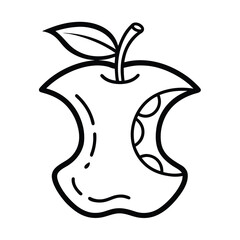 Black outline vector of a bitten apple core