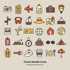 귀여운 여행 아이콘 벡터 일러스트