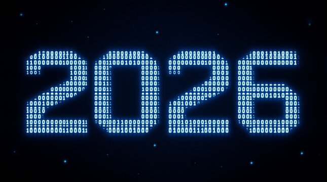 2026 made of binary code numbers, new year concept