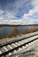 railway tracks along the most scenical trip between Oslo and Bergen, vertical