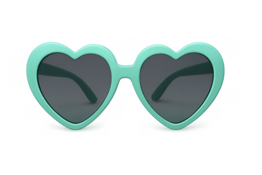 Heart shaped sunglasses, mint green retro eyewear, stylish summer fashion accessory, love romance concept