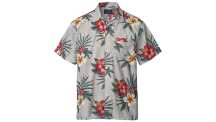 Vibrant Hawaiian shirt with tropical flowers, perfect for summer vibes and vacation style, bringing a touch of island life to any wardrobe isolated on white or transparent png.