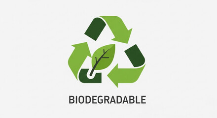 Biodegradable symbol with green arrows and leaf, representing ecofriendly and sustainable materials for a greener planet