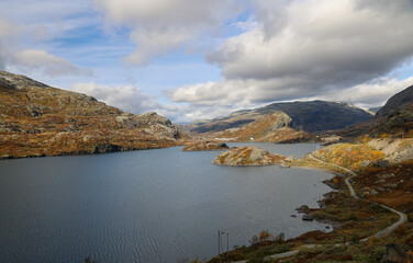 scenic view from the train along the railway track between Oslo and Bergen