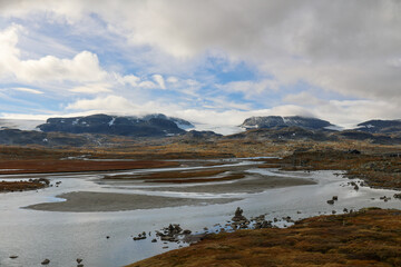 view from the train along the scenical railway track between Oslo and Bergen