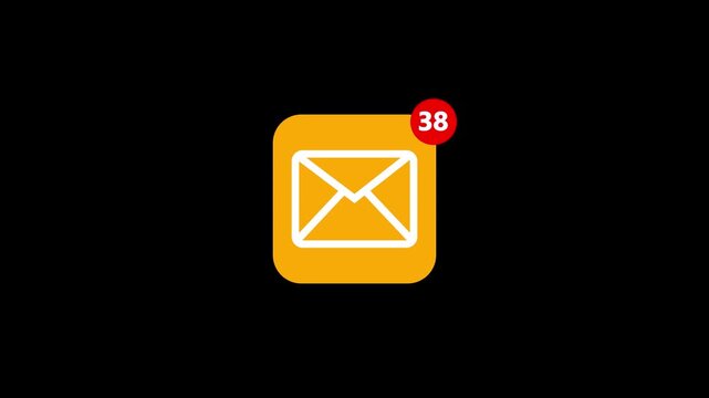 Email messaging app icon appearing and then receiving many notifications. Social media animation concept.New message notification badge and open envelope sign.