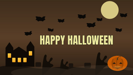 Spooky Haunted House Halloween Night Illustration