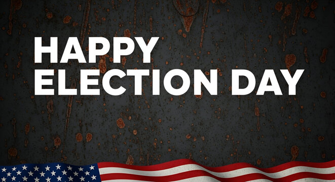 Happy Election Day Banner with Waving American Flag on Grunge Background for US Voting and Democracy