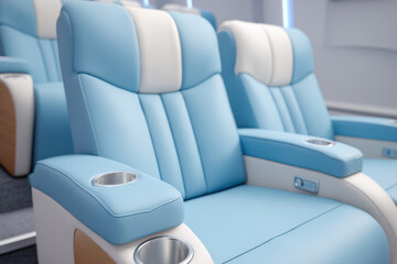 Fototapeta premium Modern blue and white reclining seats with cup holders