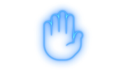 Obraz premium Glowing blue outline open palm hand gesture icon vector set. Outline glowing blue stop hand gesture Icon on transparent background vector image.