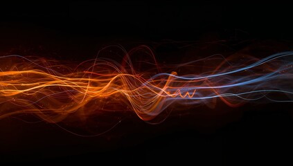 Abstract Light Streams. Interplay of Blue and Orange Luminescence on Dark Backdrop.