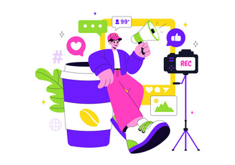 Influencers Lifestyle Vector Illustration Featuring a Photo on Social Media with a Smartphone for Followers to Promote Products and Brand Endorsements