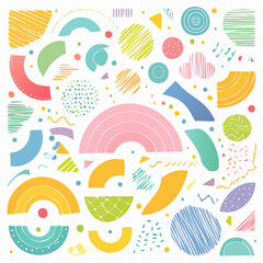 Naklejka premium Abstract shapes and objects. Geometric art. Vector illustrations of curve squiggle, doodle, line, spot, gradient, dot for background, pattern or design.