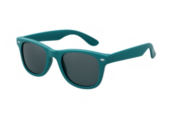 Classic style teal blue sunglasses with dark lenses, a seasonal fashion accessory. Transparent background