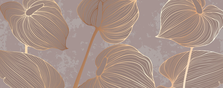 Golden calla lily pattern vector. Wedding wallpaper background for warapping paper design, brochure, backdrop, packaging and print vector illustration.