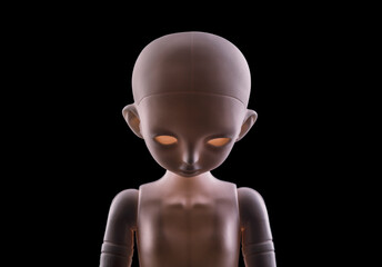 Doll face isolated on black background with clipping path