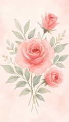 Fototapeta premium Delicate watercolor roses illustration.