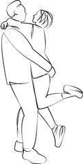One continuous line drawing on white isolated background. Minimalism linear illustration. person, woman, love, couple, female, hug, together, human relationships, male, happy
