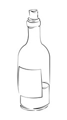 One continuous line drawing on white isolated background. Minimalism linear illustration. bottle, wine, alcohol, drink, glasses, isolated, bar, red, beverage, full
