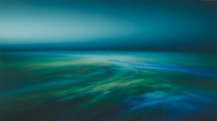 Obraz premium Abstract ethereal seascape with swirling turquoise and green hues creating a dreamlike atmospheric and tranquil ocean horizon