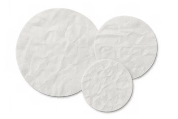 Crumpled white paper circles on transparent background providing space for text or graphic elements