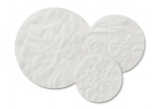 Crumpled white paper circles on transparent background providing space for text or graphic elements