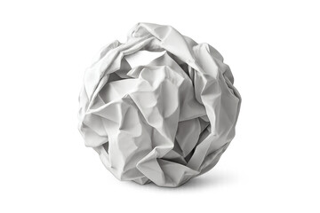Crumpled white paper ball representing waste, mistake, bad idea, and frustration, isolated on transparent background