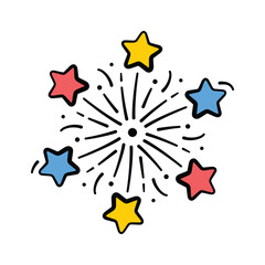 Bright hand drawn fireworks icon for festivals and birthday parties.