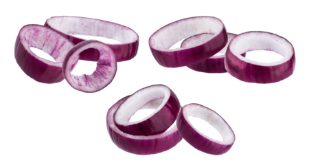isolated red onion rings arranged to showcase their vibrant color and concentric layers, ideal for culinary-themed designs and food photography projects
