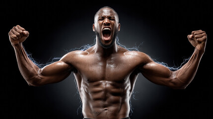 Strong athlete displaying strength and energy for fitness motivation, power and sports success