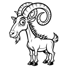 Cartoon goat character with big horns and cheerful expression  