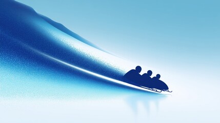Bobsleigh Team Racing Down Icy Track Minimal Background. Concept for the 2026 Winter Olympics.