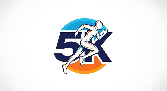 Dynamic 5K Run Logo - Energetic Athlete in Motion for Fitness Events.