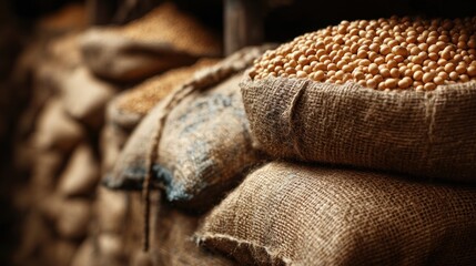 Sacks of soybeans in storage
