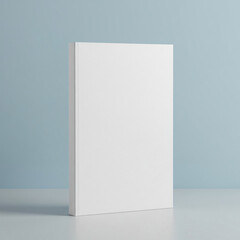 Vertical empty white hardcover book mockup minimal light blue background