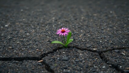 Emergence A Flowers Tenacity in a Cracked Concrete Landscape, A Study in Contrasts.