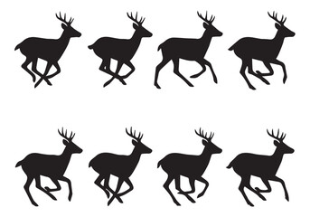 Deer silhouette set. Black silhouettes of deers on white background. Vector illustration.